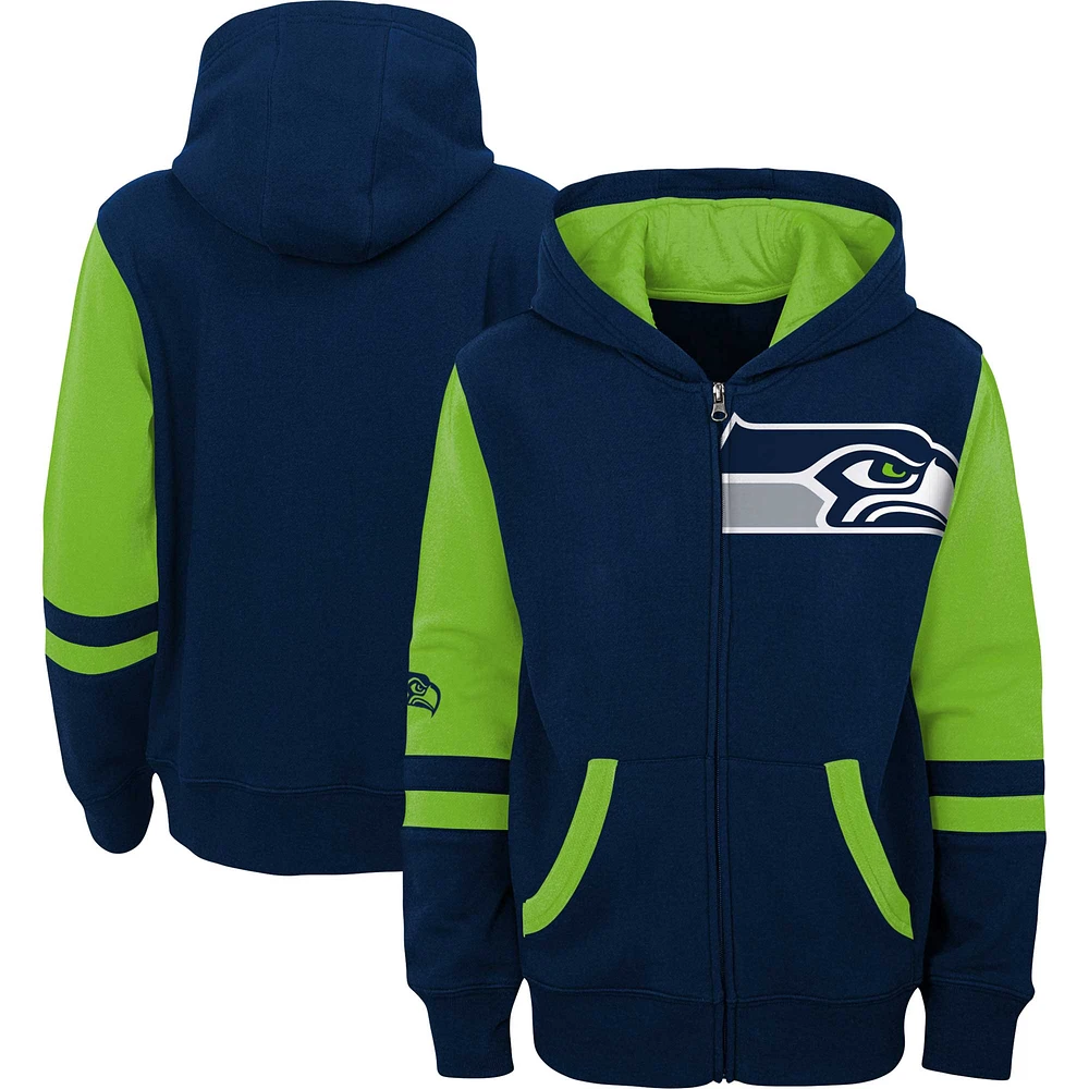 Sweat à capuche entièrement zippé bleu marine Seattle Seahawks Stadium préscolaire