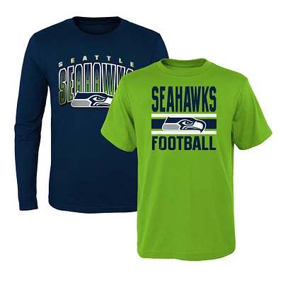 Preschool Neon Green/College Navy Seattle Seahawks Fan Fave T-Shirt Combo Set