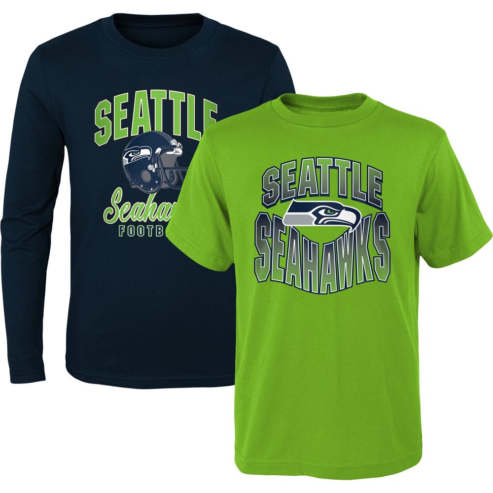 Preschool Neon Green/College Navy Seattle Seahawks Game Day - T-Shirt Combo Set