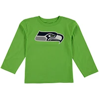 T-shirt à manches longues avec logo de l'équipe des Seahawks Seattle vert fluo préscolaire