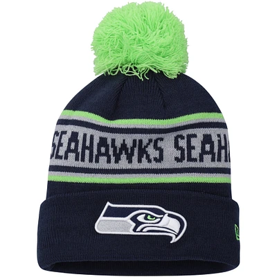 Bonnet en tricot à revers avec pompon New Era College Navy Seattle Seahawks pour préscolaire