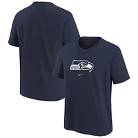 T-shirt Nike bleu marine pour enfants d'âge préscolaire avec le mot-symbole de l'équipe des Seattle Seahawks