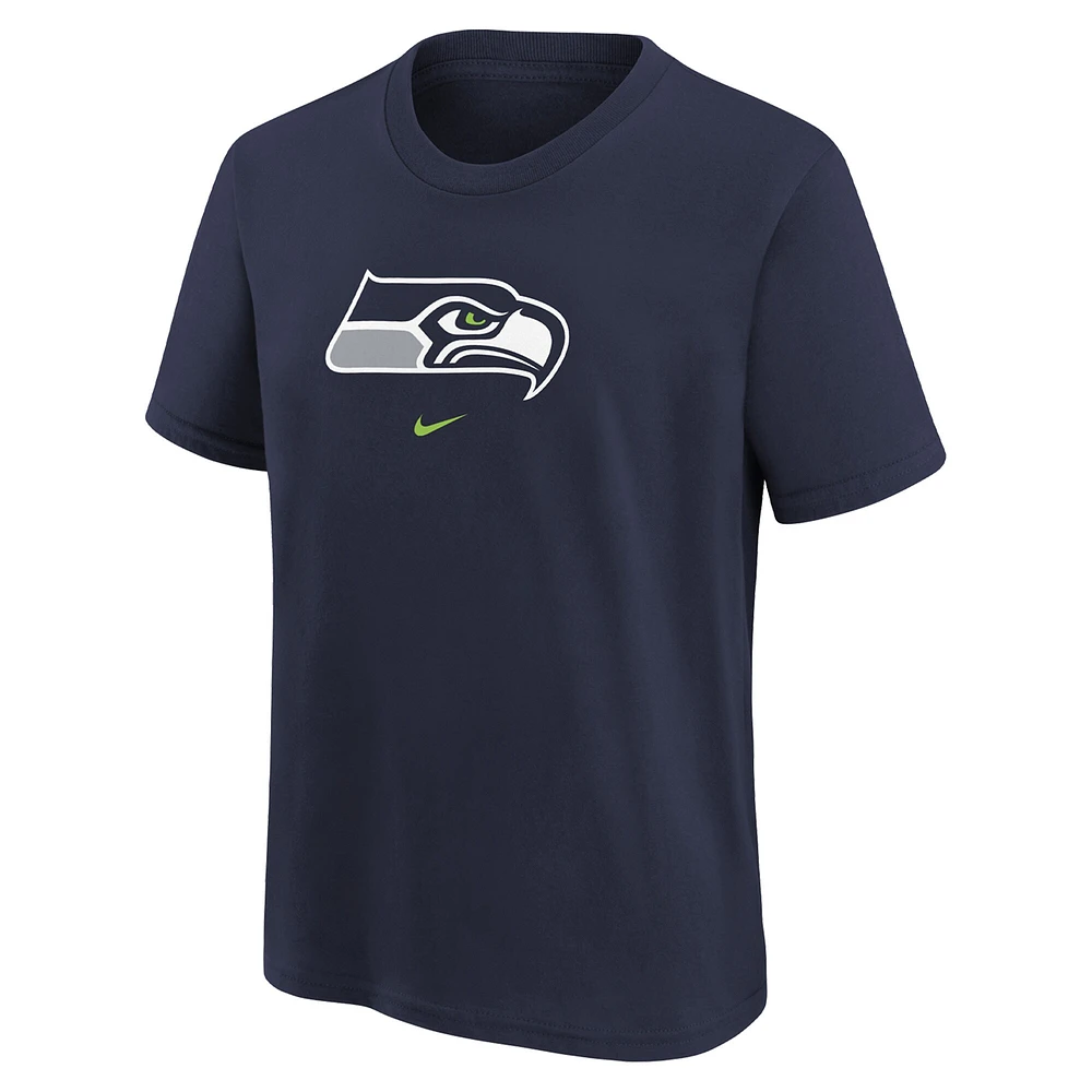 T-shirt Nike bleu marine pour enfants d'âge préscolaire avec le mot-symbole de l'équipe des Seattle Seahawks