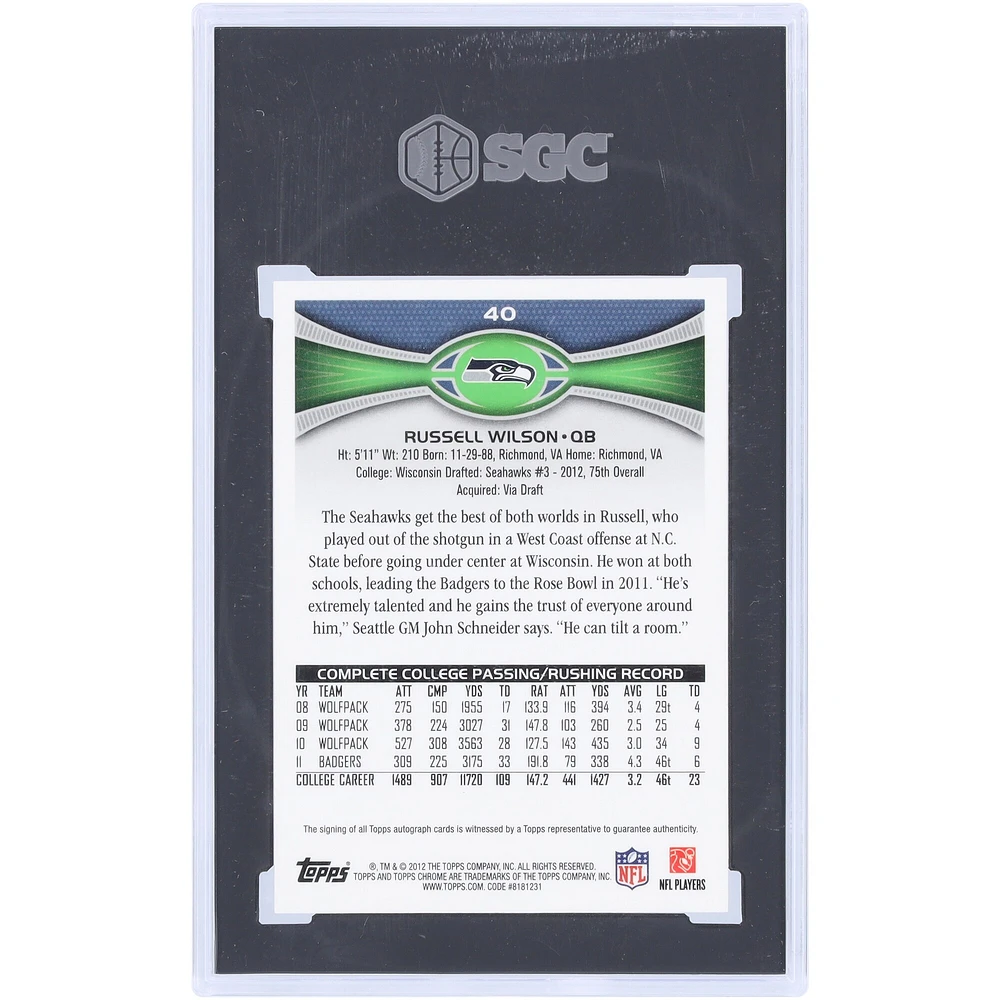Russell Wilson Seattle Seahawks Autographed 2012 Topps Chrome #40 SGC Authenticated 9.5/10 Rookie Card