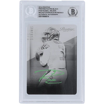 Russell Wilson Seattle Seahawks Plaque d'impression Panini Prestige noire autographiée 2014 #194 #1/1 Beckett Fanatics Carte authentifiée avec témoin