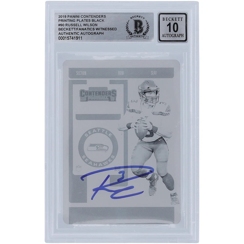 Russell Wilson Seattle Seahawks Autographed 2019 Panini Contenders Black Printing Plate #90 #1/1 Beckett Fanatics Witnessed Authenticated 10 Card