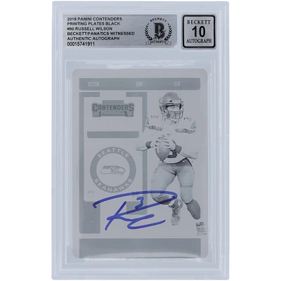 Russell Wilson Seattle Seahawks Autographed 2019 Panini Contenders Black Printing Plate #90 #1/1 Beckett Fanatics Witnessed Authenticated 10 Card