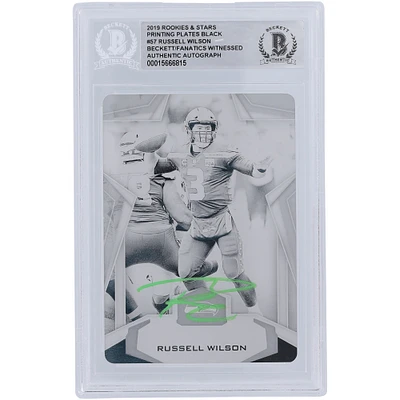Russell Wilson Seattle Seahawks Autographed 2019 Panini Rookies & Stars Black Printing Plate #57 #1/1 Beckett Fanatics Witnessed Authenticated Card