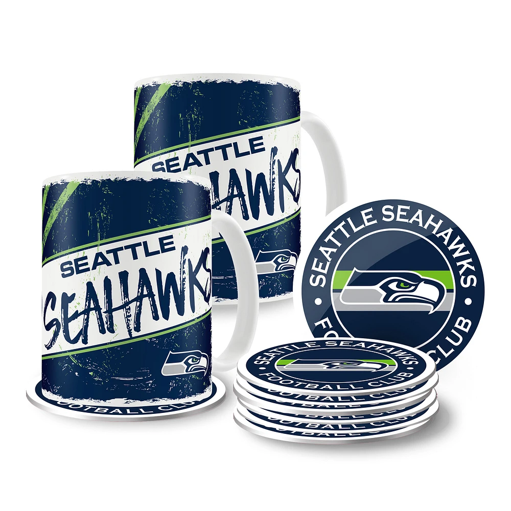 Seahawks de Seattle 15oz. Tasses et sous-verres classiques - Ensemble