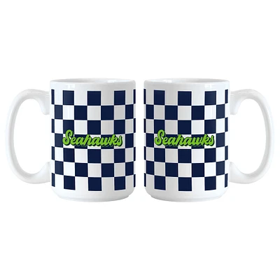 Seattle Seahawks 2-Pack 15oz. Checkered Wordmark Mug Set