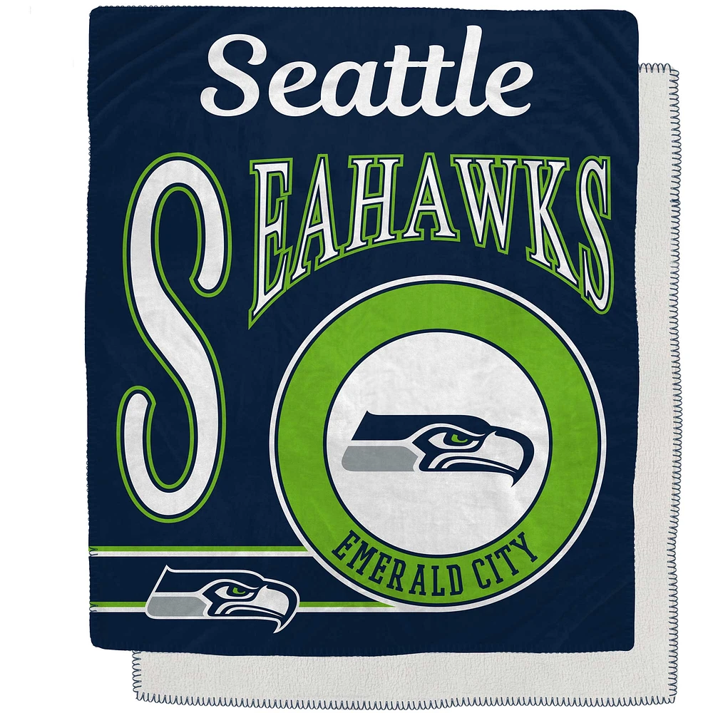 Couverture Sherpa en flanelle polaire avec emblème rétro des Seahawks de Seattle, 50 po x 60 po