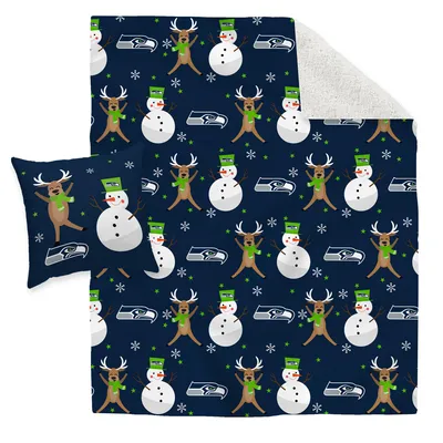 Seattle Seahawks Holiday Reindeer Blanket and Pillow Combo Set