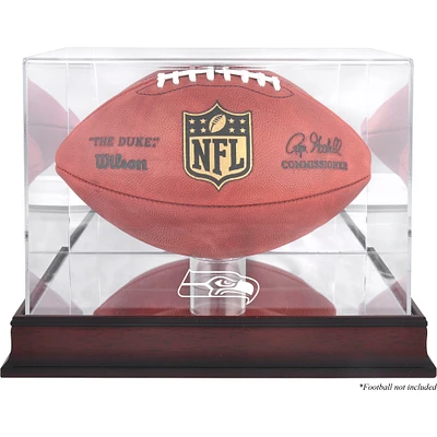 Vitrine de présentation du logo de football des Seattle Seahawks en acajou avec dos miroir