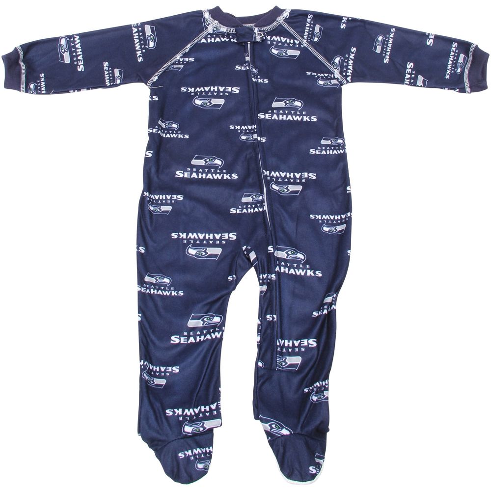 Seattle Seahawks Newborn Piped Raglan Full Zip Coverall - College Navy