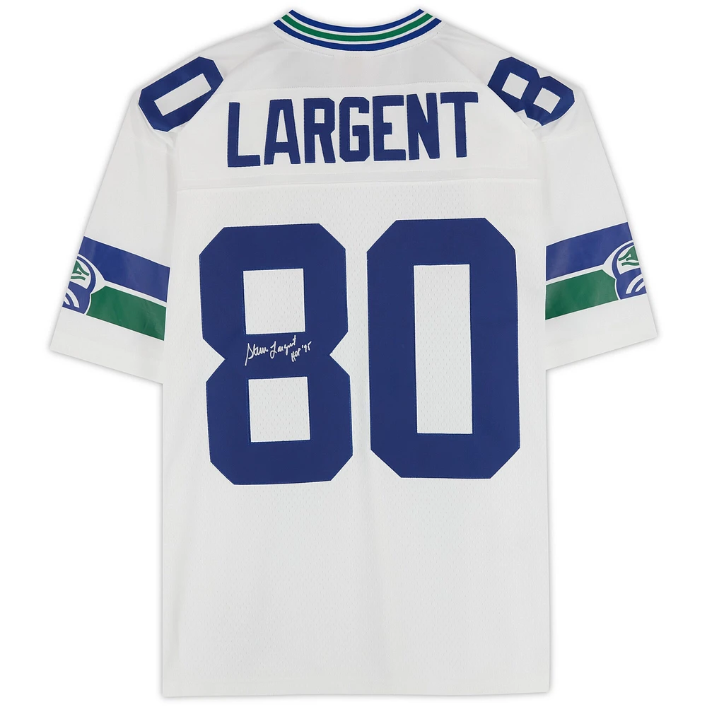 Steve Largent Seattle Seahawks Autographed 1985 Mitchell & Ness White Replica Jersey with "HOF '95" Inscription