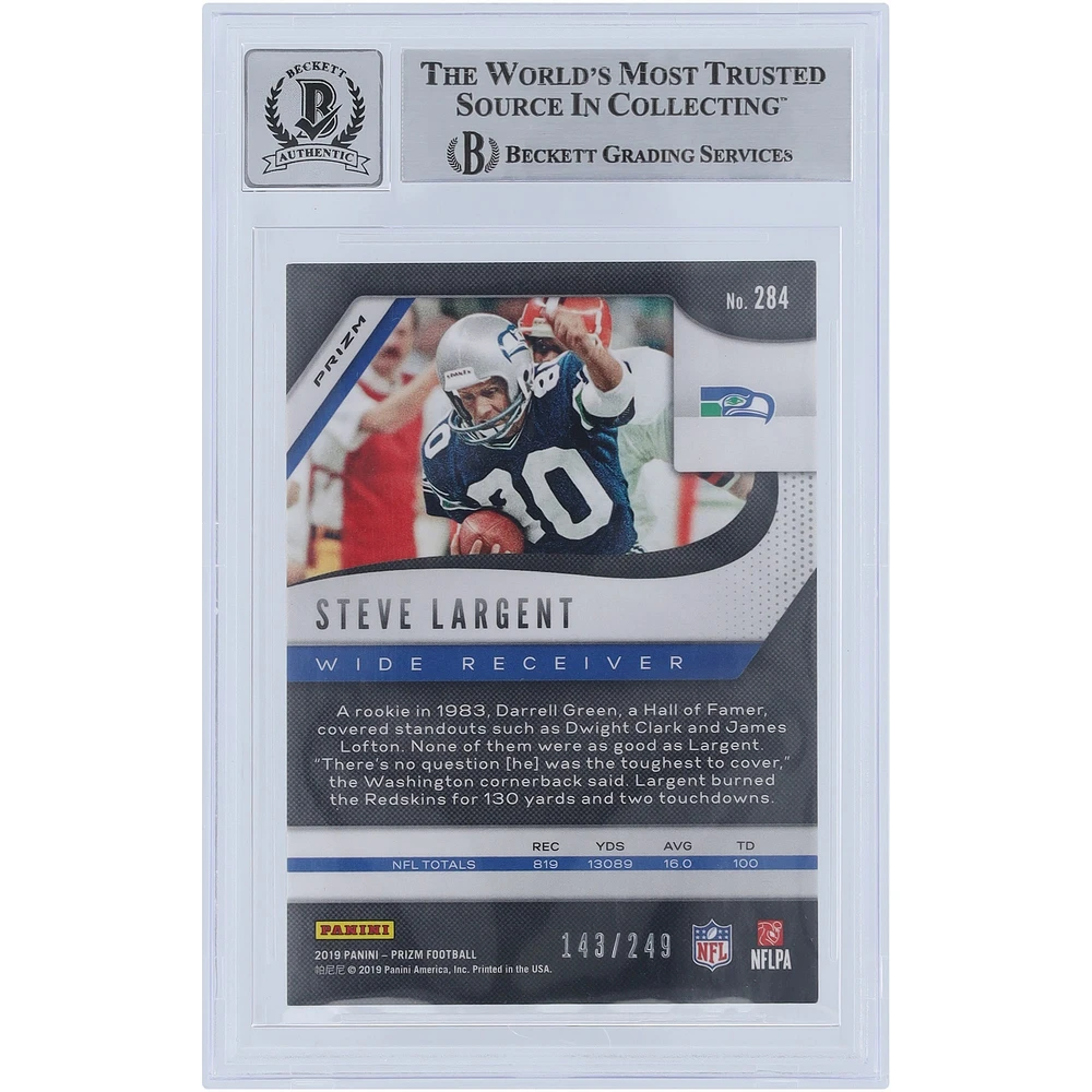 Steve Largent Seattle Seahawks Autographed 2019 Panini Prizm Orange #284 #/249 Beckett Fanatics Witnessed Authenticated /10 Card