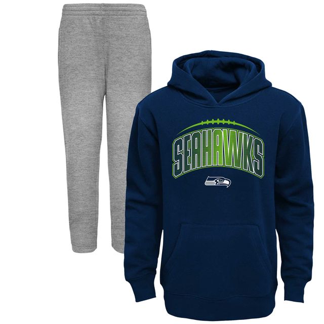 Ensemble sweat à capuche et pantalon Double-Up Seattle Seahawks College Navy/Heather Grey pour tout-petit