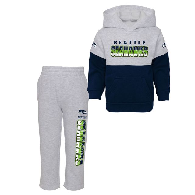 Toddler College Navy/Heathered Grey Seattle Seahawks Playmaker - Ensemble sweat à capuche et pantalon