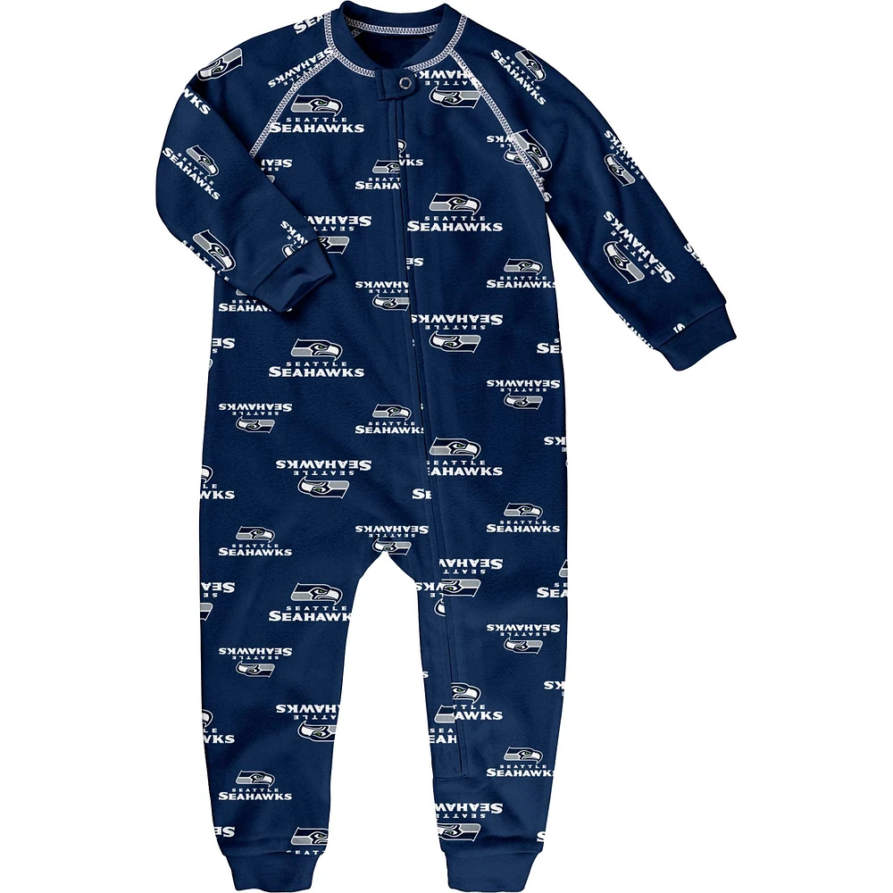 Toddler Navy Seattle Seahawks Allover Print Raglan Full-Zip Jumper