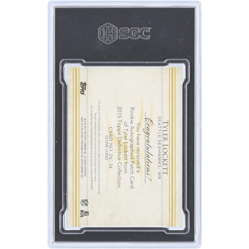 Tyler Lockett Seattle Seahawks Autographié 2015 Topps Definitive Jumbo Glove Relic #DC-24 #1/1 SGC Authentifié 10/10 Rookie Card