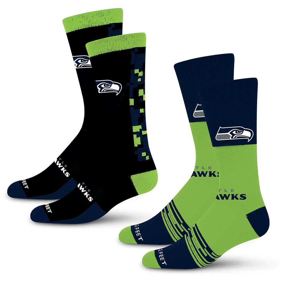 Lot de 2 paires de chaussettes unisexes pour pieds nus Seattle Seahawks Double Duo Crew