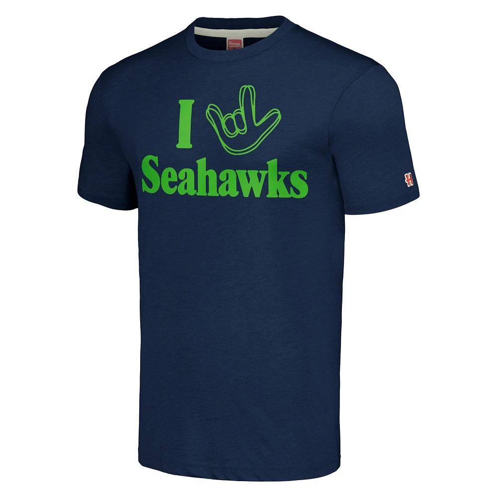 Hommage unisexe marine Seattle Seahawks La collection NFL ASL par Love Sign T-shirt triple mélange