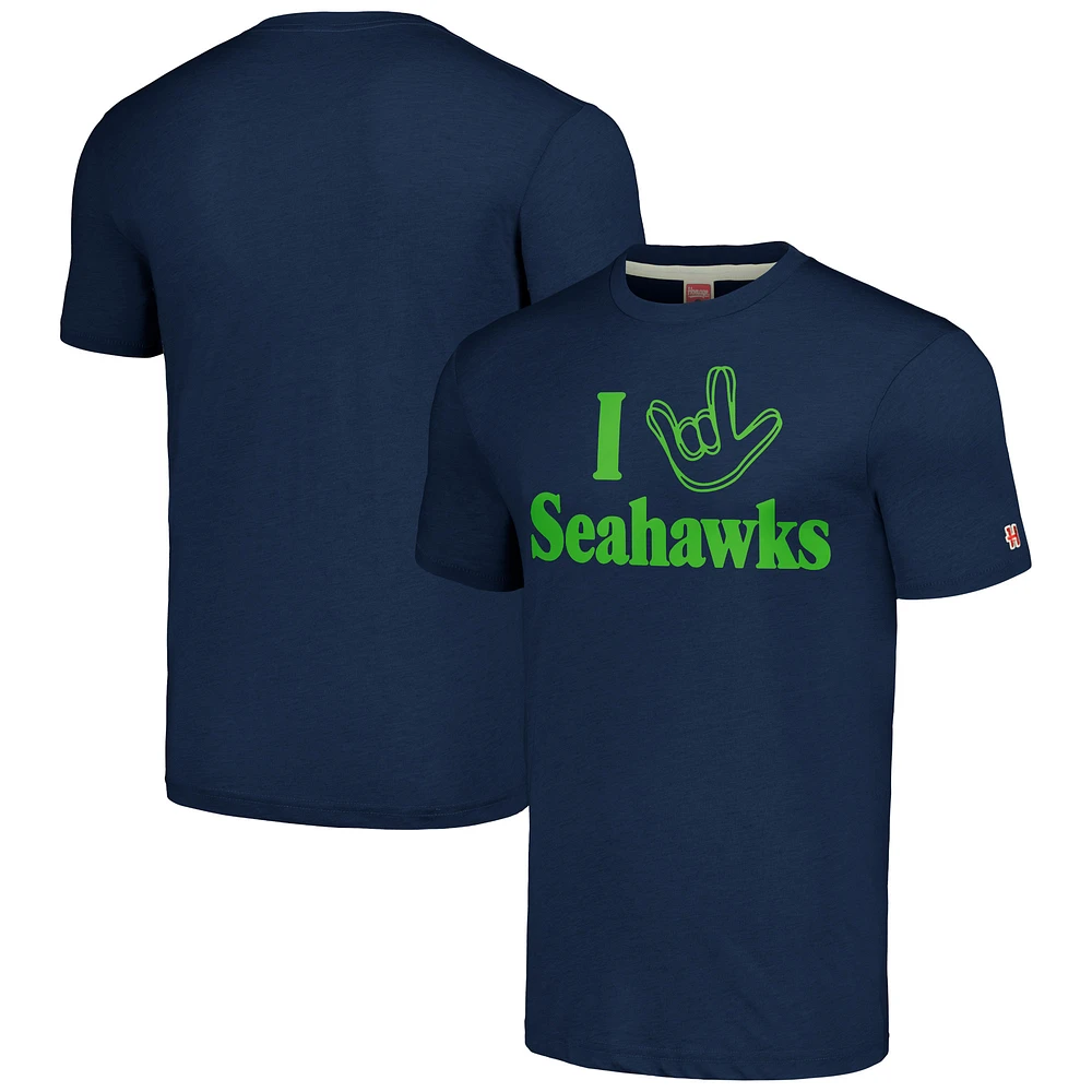 Hommage unisexe marine Seattle Seahawks La collection NFL ASL par Love Sign T-shirt triple mélange