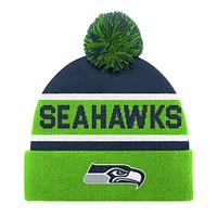 Bonnet en tricot à revers avec pompon unisexe Starter Neon Green Seattle Seahawks