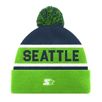 Bonnet en tricot à revers avec pompon unisexe Starter Neon Green Seattle Seahawks