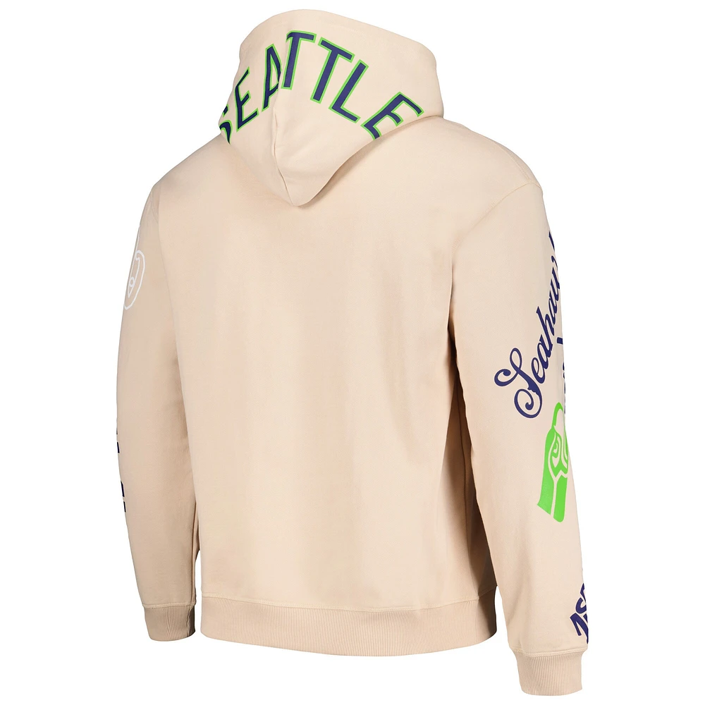 Sweat à capuche unisexe The Wild Collective crème Seattle Seahawks Heavy Block