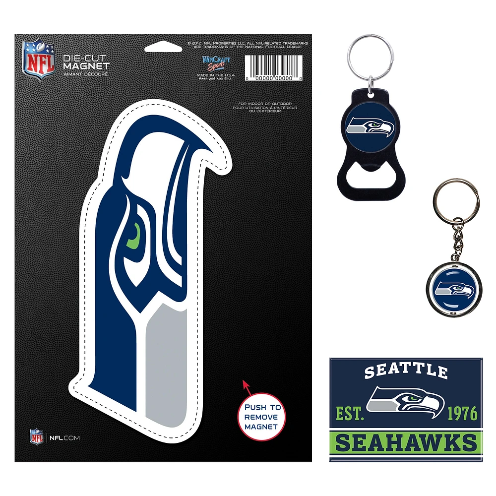 Lot de 4 porte-clés et aimants WinCraft Seattle Seahawks