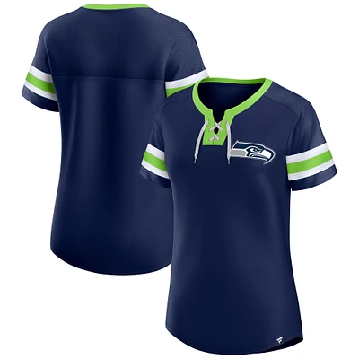 Women's Fanatics  College Navy Seattle Seahawks Lace-Up Bling T-Shirt