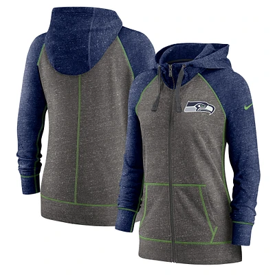 Women's Nike  Heather Charcoal Seattle Seahawks Plus Gym Vintage Raglan Full-Zip Hoodie