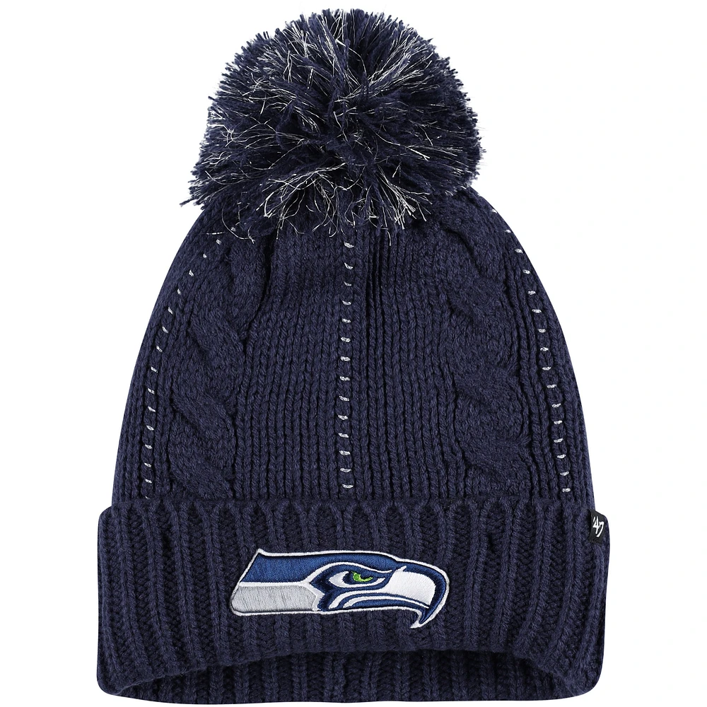 Bonnet en tricot à revers babiole Seattle Seahawks '47 College Navy pour femme avec pompon