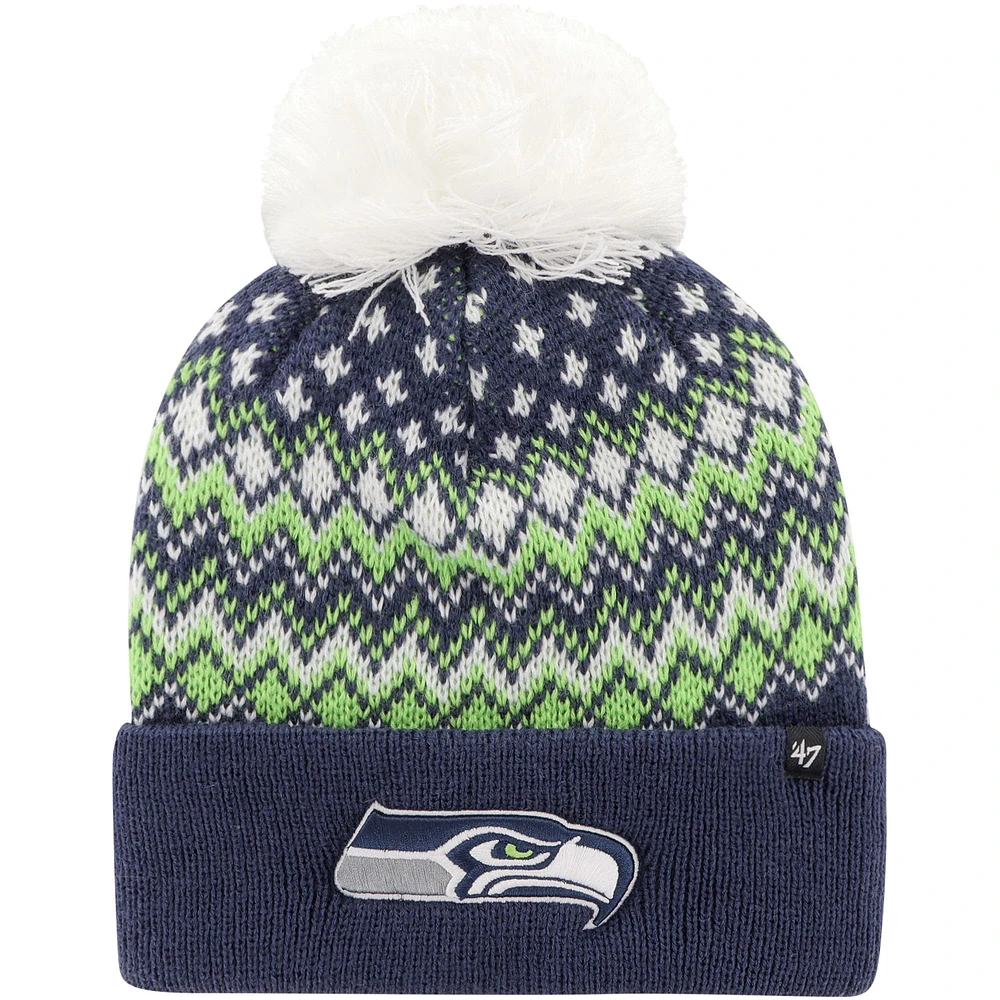 Women's '47 College Navy Seattle Seahawks Elsa Cuffed Knit Hat with Pom