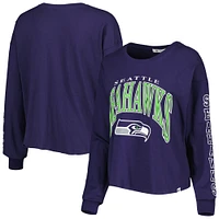 T-shirt court à manches longues '47 College Navy Seattle Seahawks Skyler Parkway pour femme