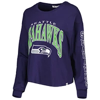 Women's '47 College Navy Seattle Seahawks Skyler Parkway Cropped Long Sleeve T-Shirt