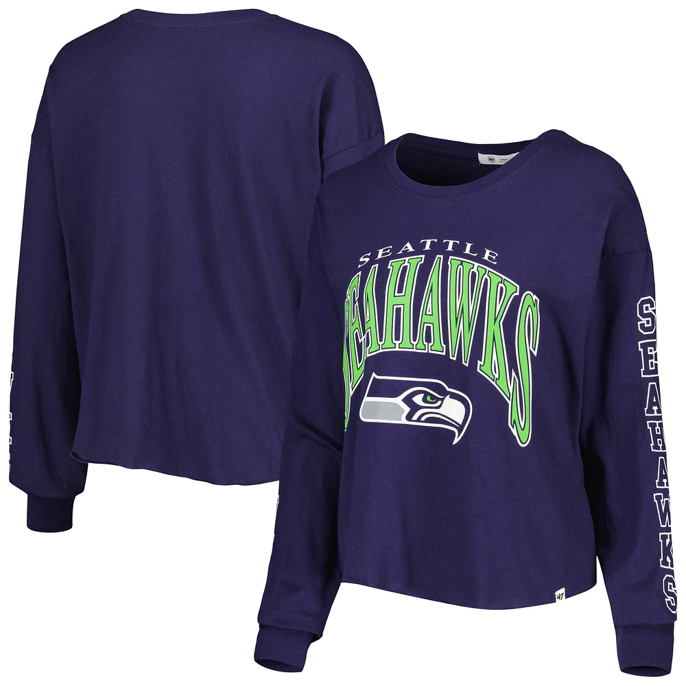 Women's '47 College Navy Seattle Seahawks Skyler Parkway Cropped Long Sleeve T-Shirt