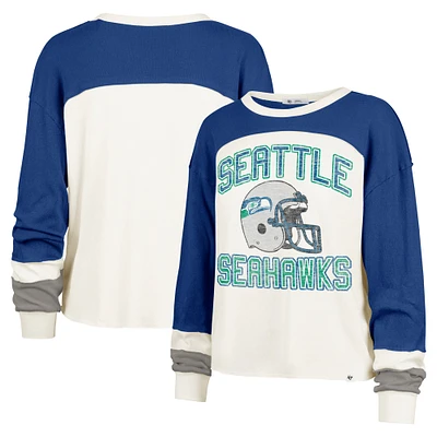 Women's '47 Cream Seattle Seahawks Double Header Curve Raglan Long Sleeve Crop Top