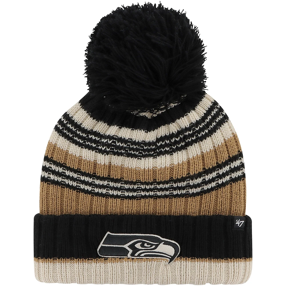 Bonnet en tricot à revers Barista '47 Natural Seattle Seahawks pour femmes avec pompon