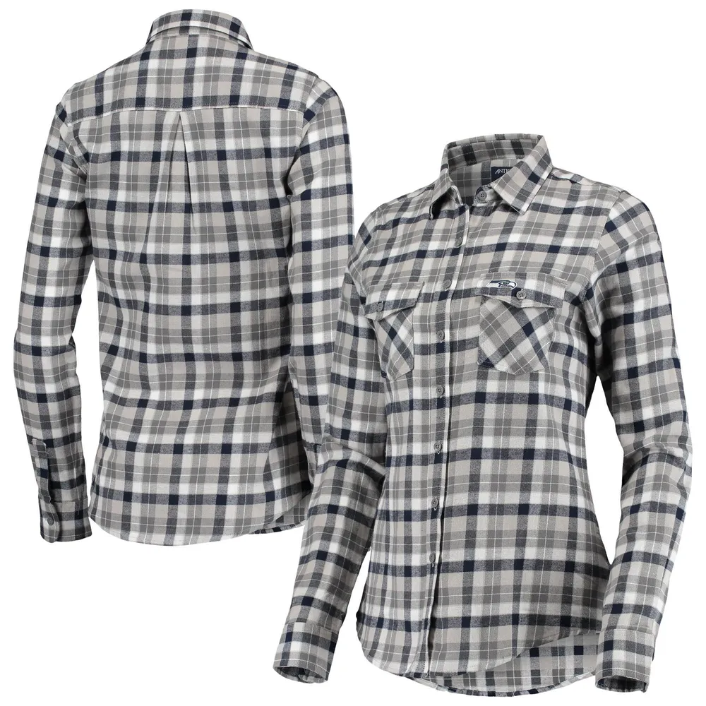 Lids Seattle Seahawks Antigua Women's Ease Flannel Button-Up Long Sleeve  Shirt - College Navy/Gray