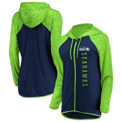 Sweat à capuche entièrement zippé avec logo Forever Fan des Seattle Seahawks pour femme de la marine universitaire