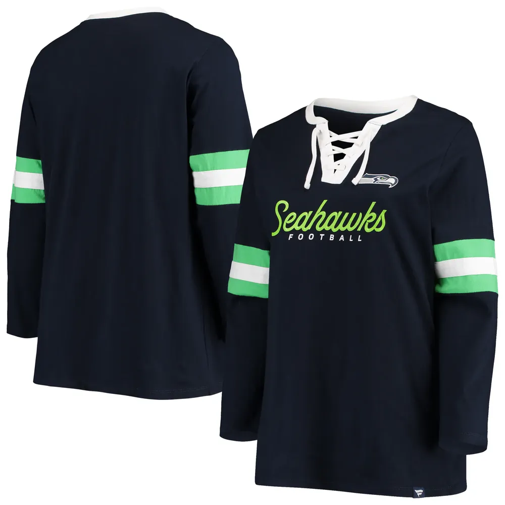 Lids Seattle Seahawks Women's Plus Script Lace-Up Long Sleeve T-Shirt -  College Navy