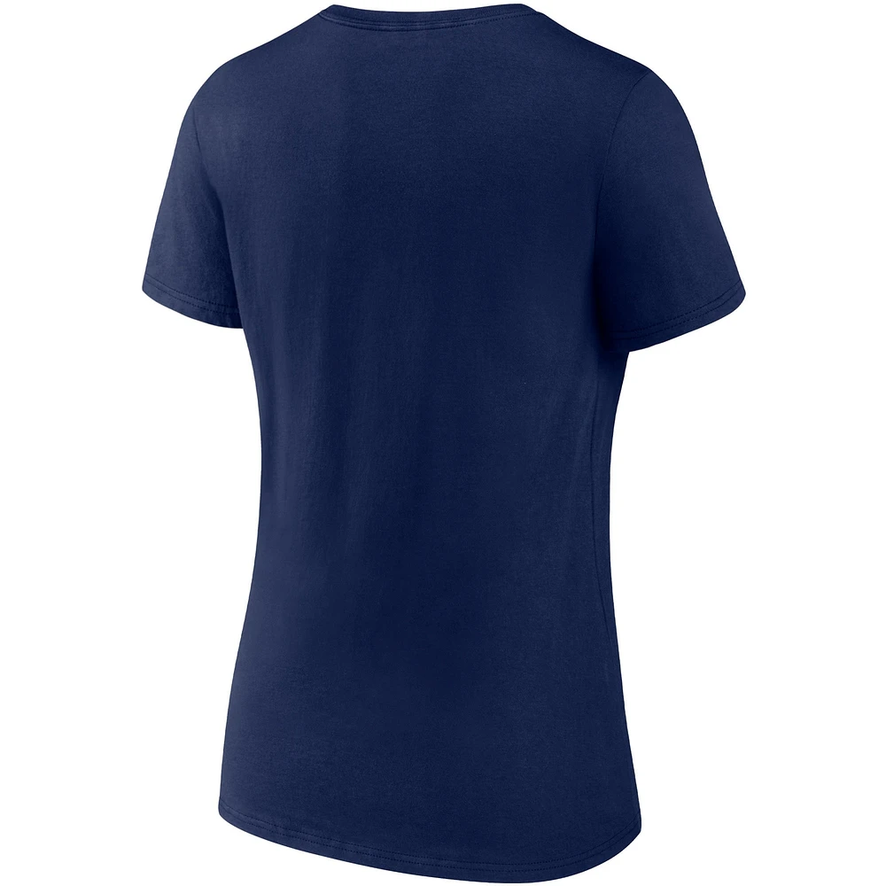 T-shirt à col en V pour femme avec bannière de l'équipe des Seattle Seahawks la marine