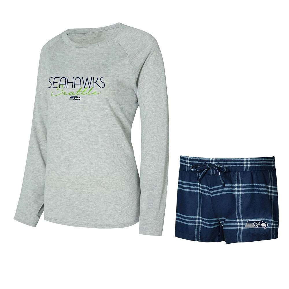 Ensemble t-shirt à manches longues et short raglan pour femme Concepts Sport College bleu marine/gris Seattle Seahawks Petition