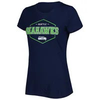 Women's Concepts Sport College Navy/Neon Green Seattle Seahawks Plus Badge T-Shirt & Pants Sleep Set