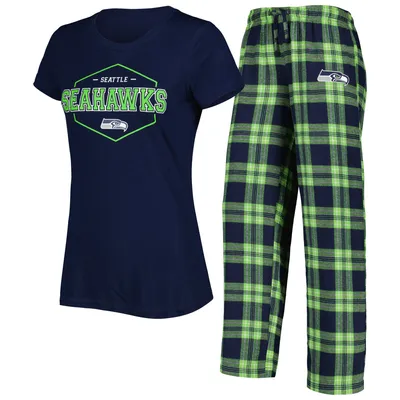 Concepts Sport College Bleu marine/vert fluo Seattle Seahawks T-shirt et pantalon taille plus avec écusson Ensemble de nuit