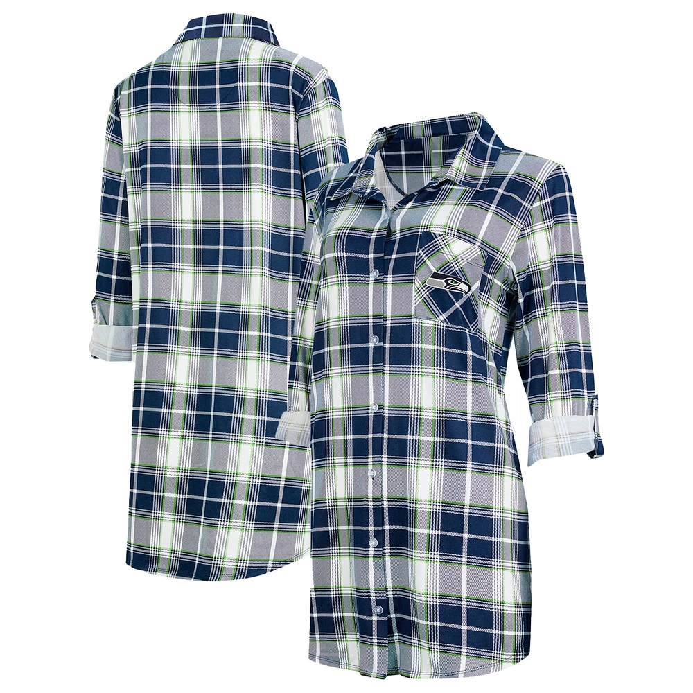 Women's Concepts Sport College Navy Seattle Seahawks Ashford Plaid Knit Nightshirt