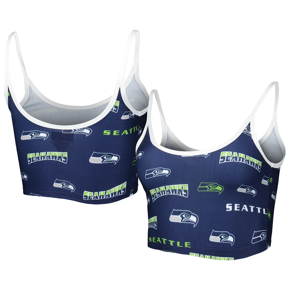 Concepts Sport College Navy Seattle Seahawks Breakthrough Allover Knit Lounge Bralette