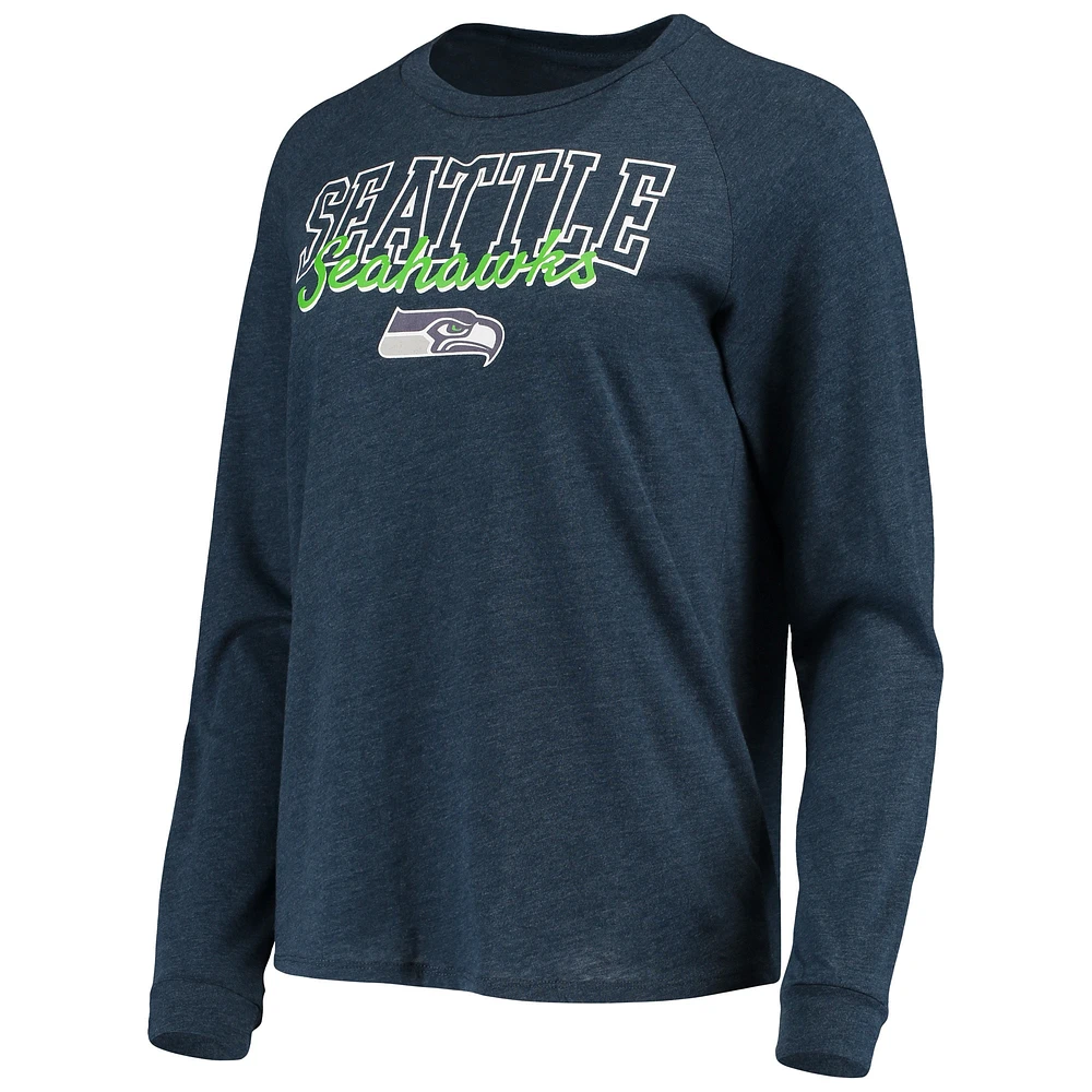 Women's Concepts Sport College Navy Seattle Seahawks Meter Knit Long Sleeve Raglan Top & Shorts Sleep Set